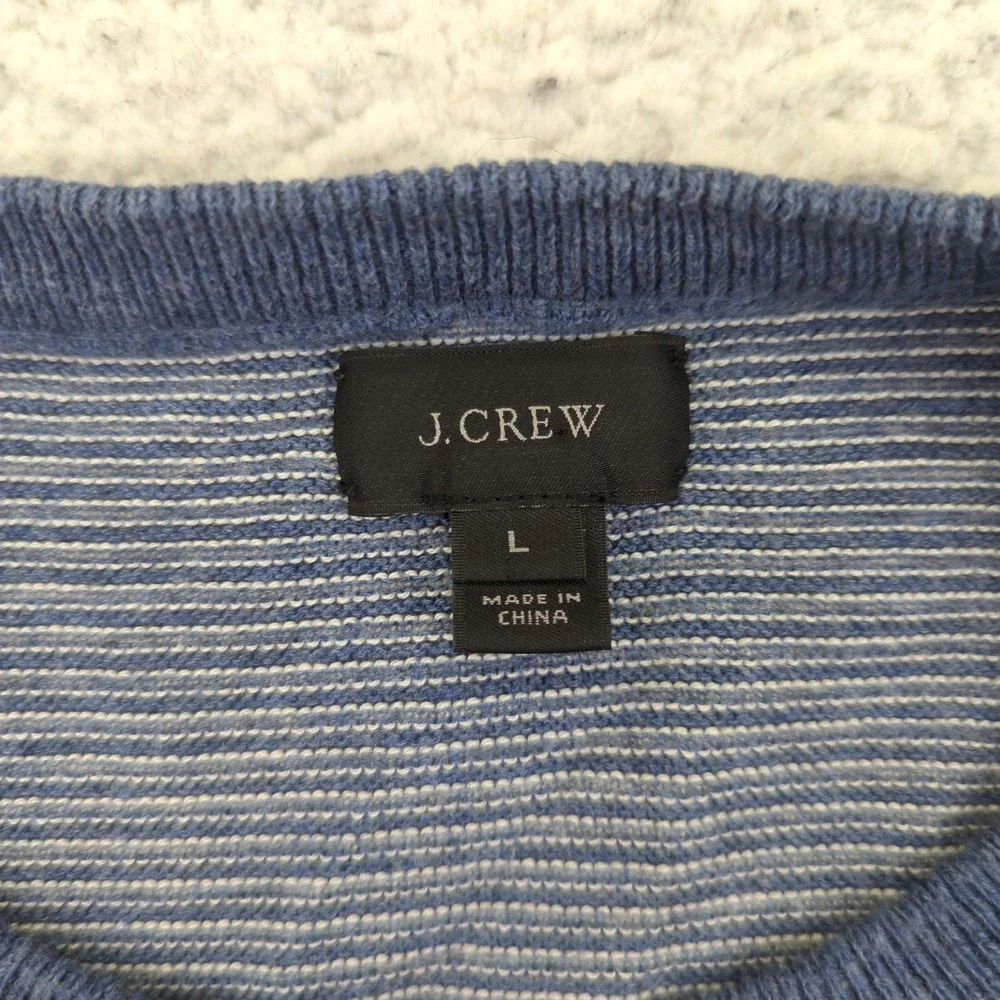 J.Crew Mens Size L Blue Striped 100% Cotton Crew Neck Long Sleeve Sweater Stripe